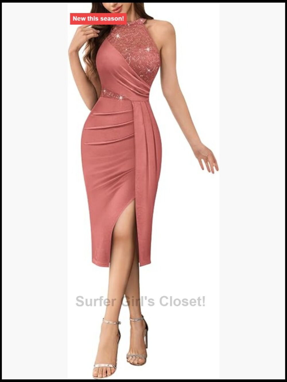Sleeveless Sequin Lace Bridesmaid Party Dress with Split Hem